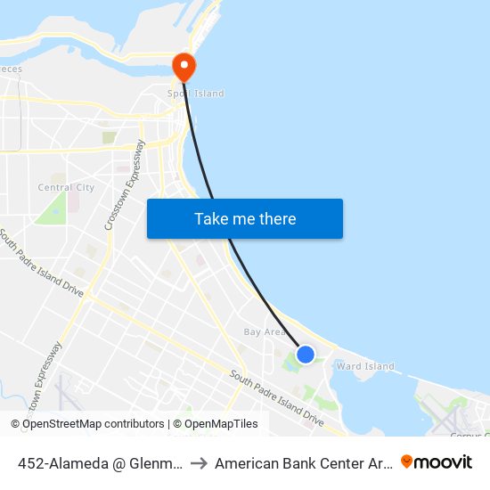 452-Alameda  @  Glenmore to American Bank Center Arena map