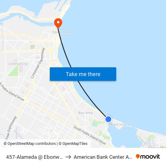 457-Alameda  @  Ebonwood to American Bank Center Arena map