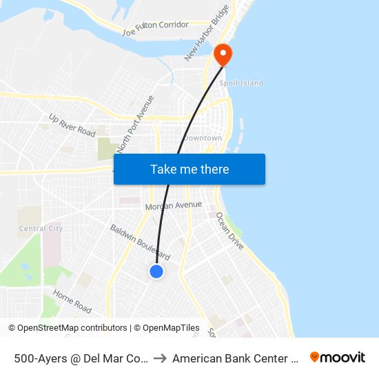 500-Ayers @ Del Mar College to American Bank Center Arena map