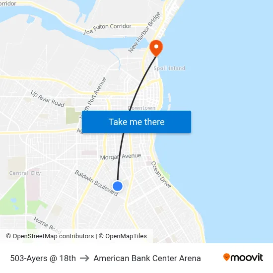 503-Ayers @ 18th to American Bank Center Arena map