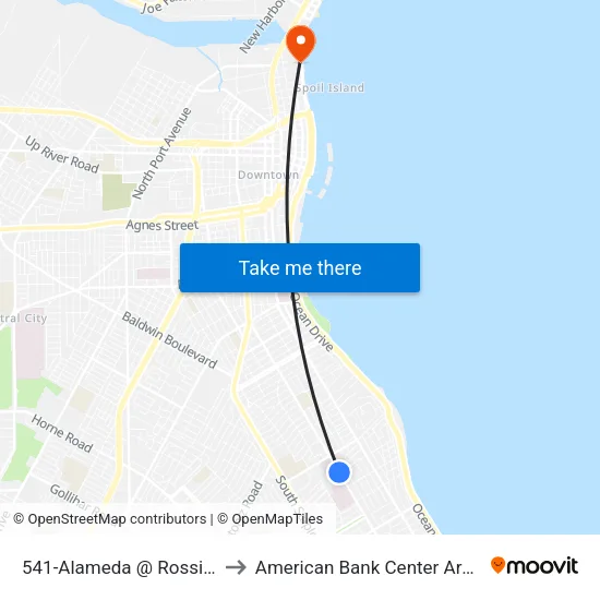 541-Alameda  @  Rossiter to American Bank Center Arena map
