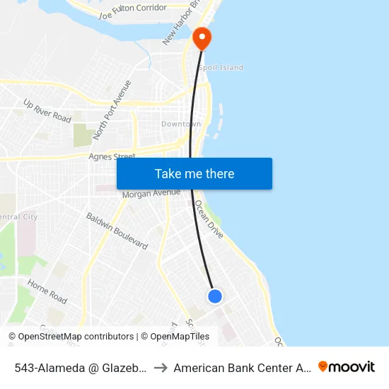 543-Alameda @ Glazebrook to American Bank Center Arena map