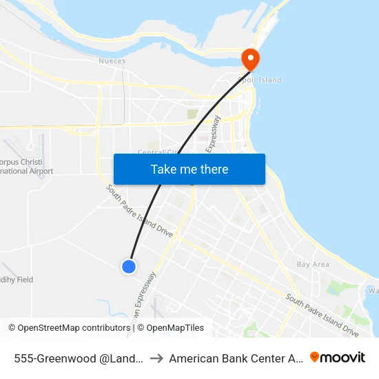 555-Greenwood @Lands Rd to American Bank Center Arena map