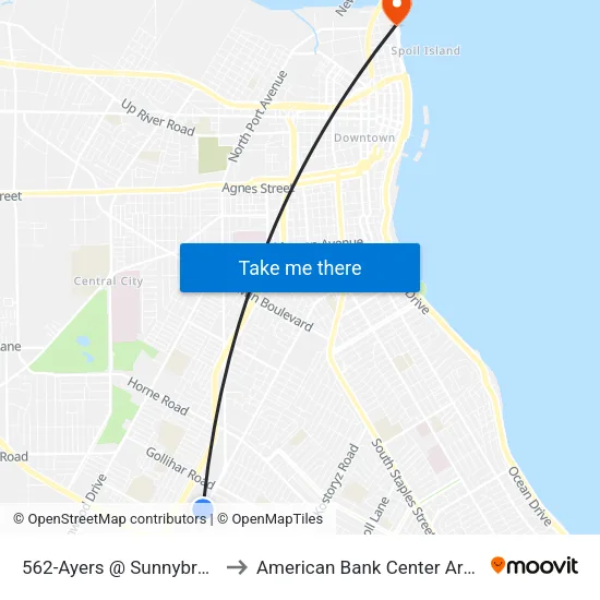 562-Ayers @ Sunnybrook to American Bank Center Arena map
