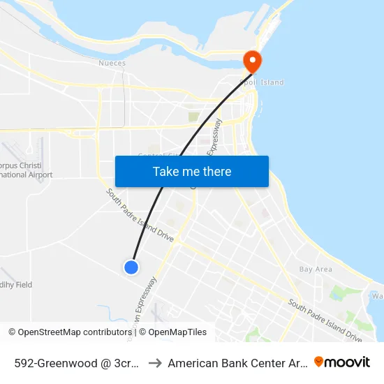 592-Greenwood @ 3crown to American Bank Center Arena map