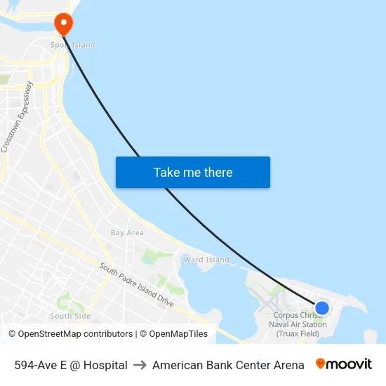 594-Ave E @ Hospital to American Bank Center Arena map