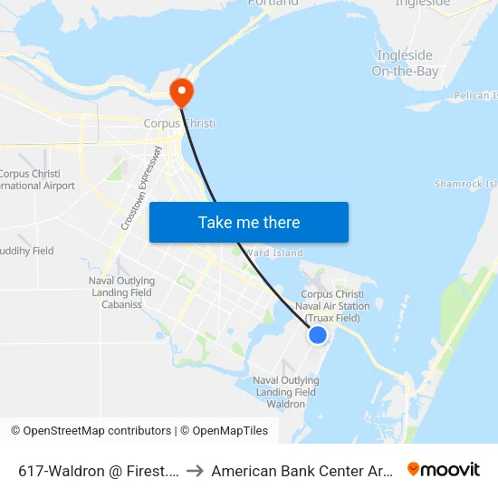 617-Waldron @ Firest.13 to American Bank Center Arena map