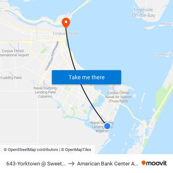 643-Yorktown @ Sweet Bay to American Bank Center Arena map