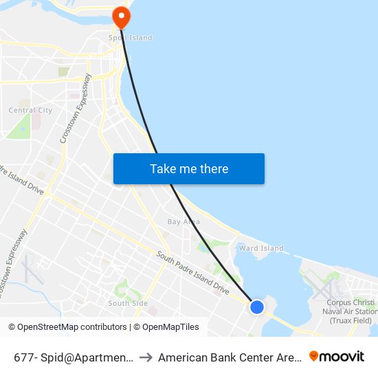 677- Spid@Apartments to American Bank Center Arena map