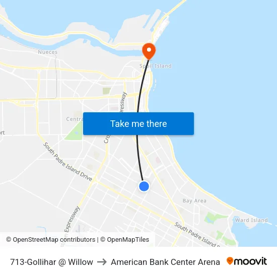713-Gollihar @ Willow to American Bank Center Arena map