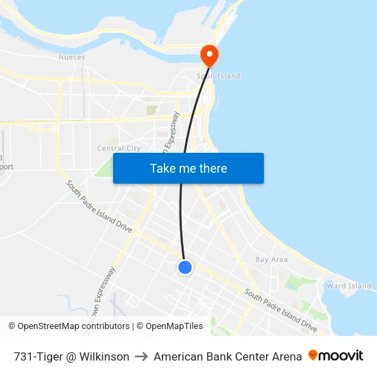 731-Tiger @ Wilkinson to American Bank Center Arena map
