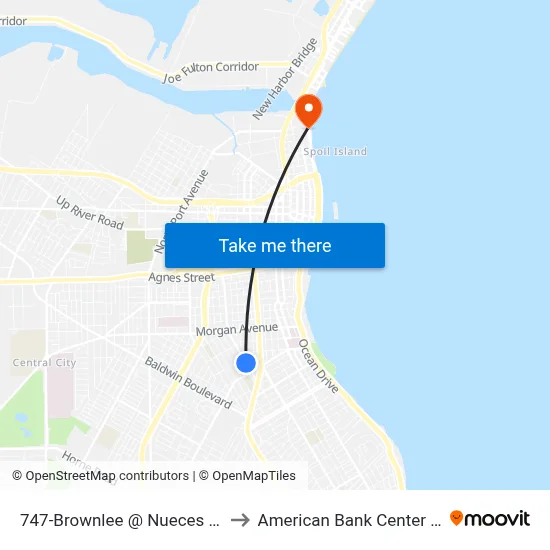 747-Brownlee @ Nueces Center to American Bank Center Arena map