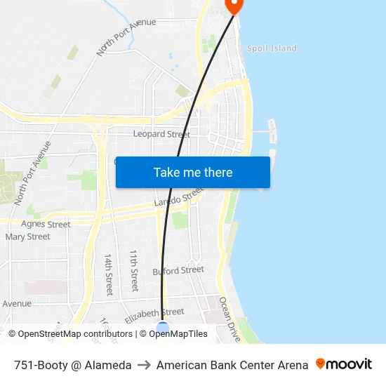 751-Booty @ Alameda to American Bank Center Arena map