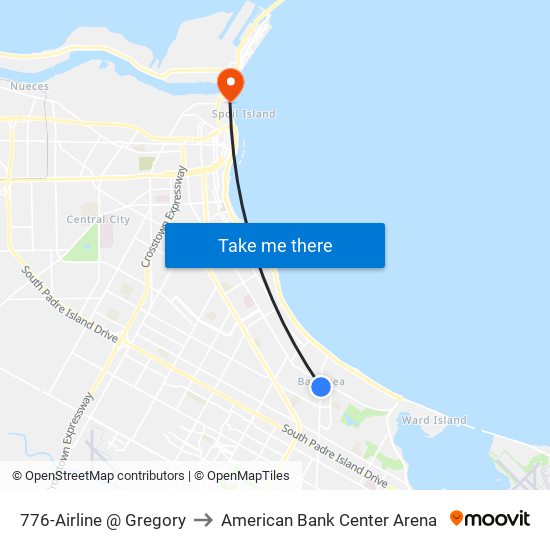 776-Airline  @  Gregory to American Bank Center Arena map