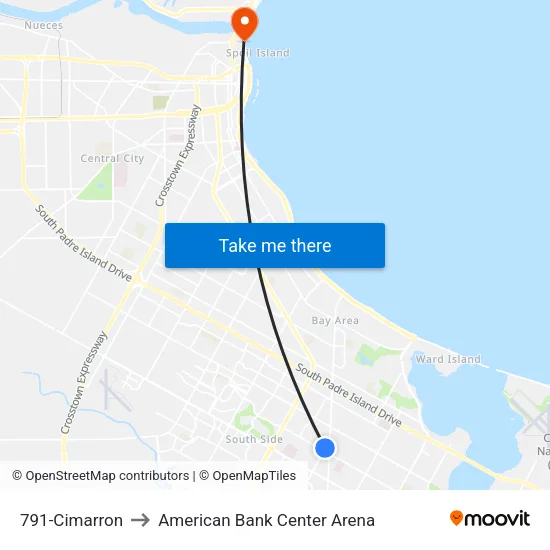 791-Cimarron to American Bank Center Arena map