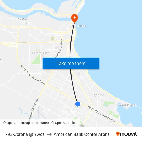 793-Corona @ Ywca to American Bank Center Arena map