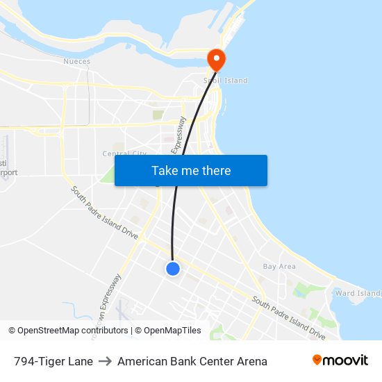 794-Tiger Lane to American Bank Center Arena map