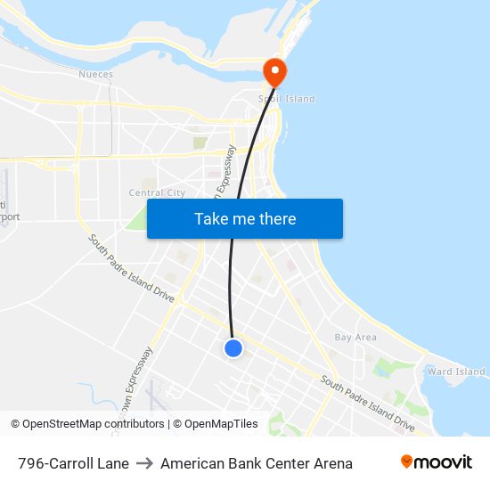 796-Carroll Lane to American Bank Center Arena map