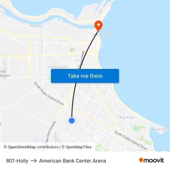 801-Holly to American Bank Center Arena map