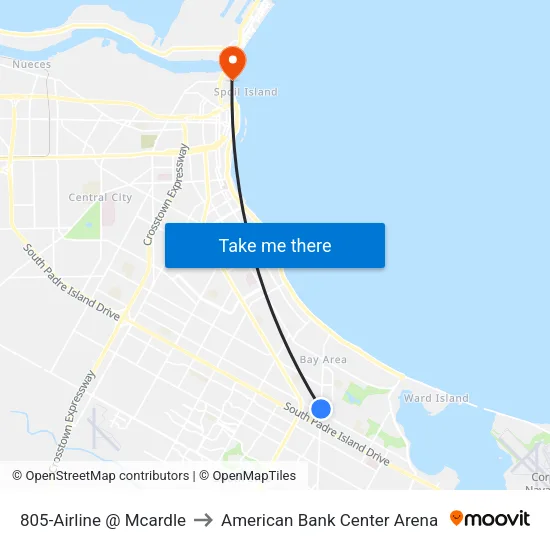 805-Airline  @  Mcardle to American Bank Center Arena map