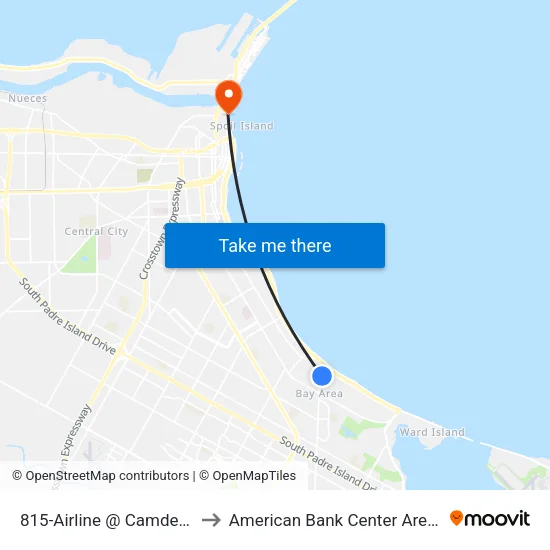 815-Airline  @  Camden I to American Bank Center Arena map