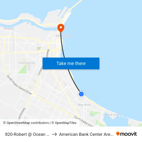 820-Robert @ Ocean Dr to American Bank Center Arena map