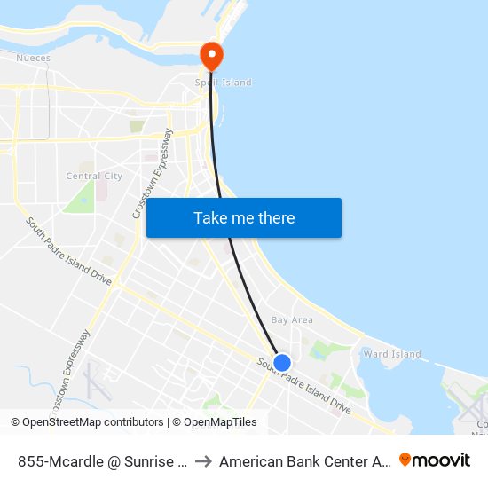 855-Mcardle @ Sunrise Mall to American Bank Center Arena map