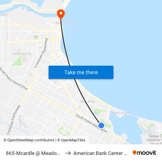 865-Mcardle @ Meadowlane to American Bank Center Arena map