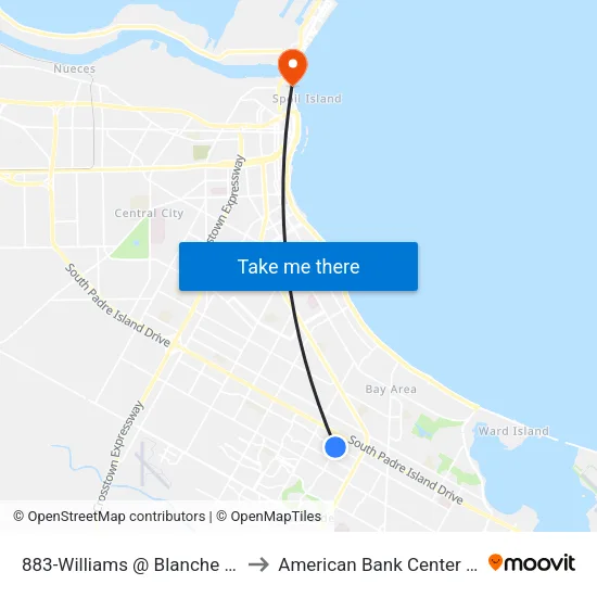 883-Williams @ Blanche Moore to American Bank Center Arena map