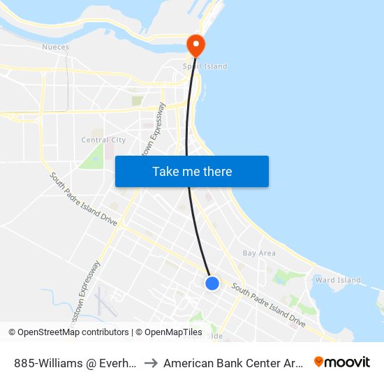 885-Williams @ Everhart to American Bank Center Arena map