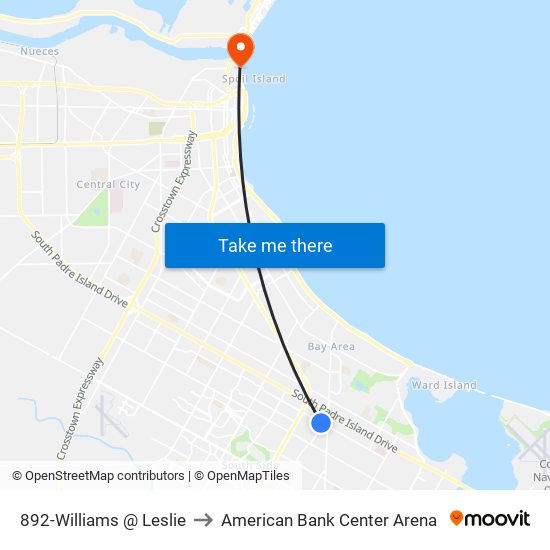 892-Williams @ Leslie to American Bank Center Arena map