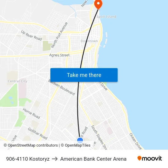 906-4110 Kostoryz to American Bank Center Arena map