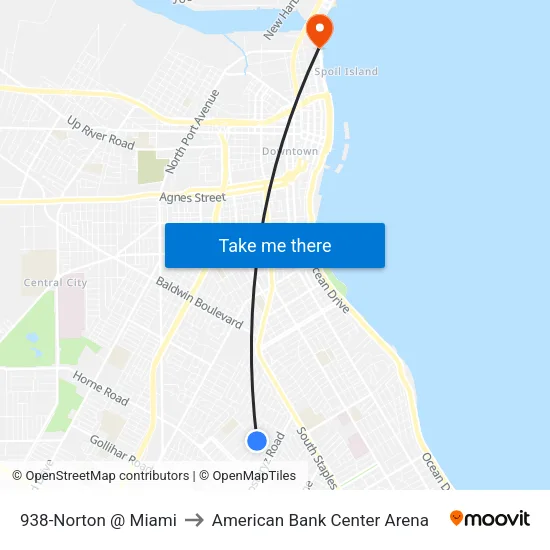 938-Norton @ Miami to American Bank Center Arena map