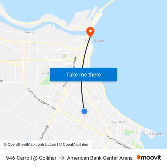 946-Carroll @ Gollihar to American Bank Center Arena map