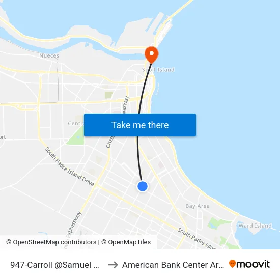 947-Carroll @Samuel Apts to American Bank Center Arena map