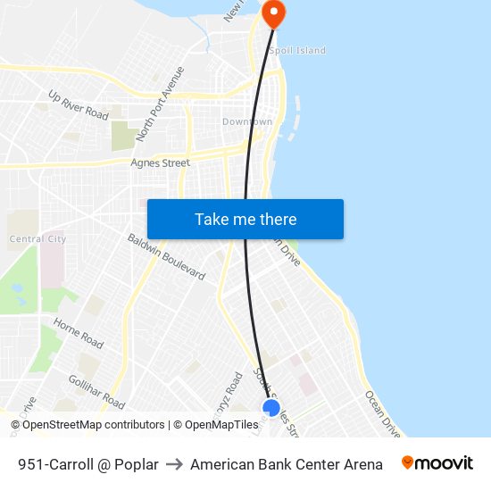 951-Carroll @ Poplar to American Bank Center Arena map