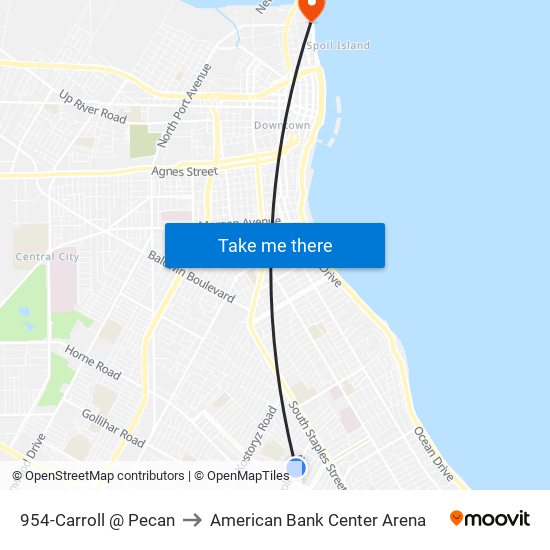 954-Carroll @ Pecan to American Bank Center Arena map