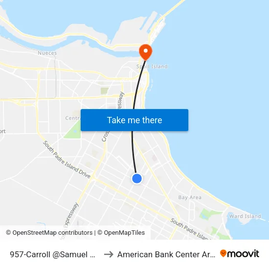 957-Carroll @Samuel Apts to American Bank Center Arena map