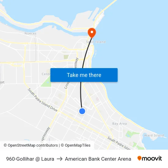 960-Gollihar @ Laura to American Bank Center Arena map
