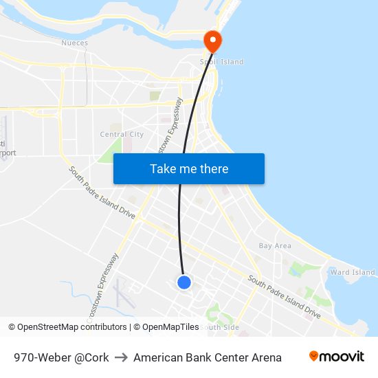 970-Weber @Cork to American Bank Center Arena map