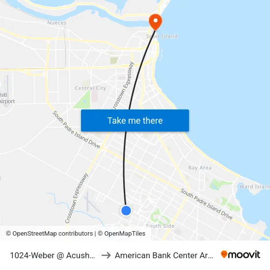 1024-Weber @ Acushnet to American Bank Center Arena map