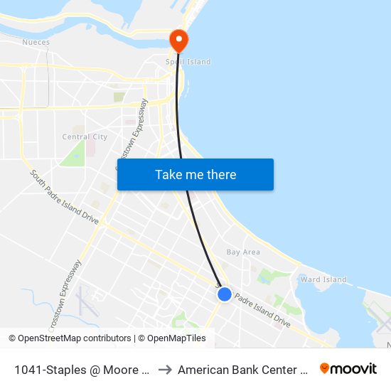 1041-Staples @ Moore Plaza to American Bank Center Arena map