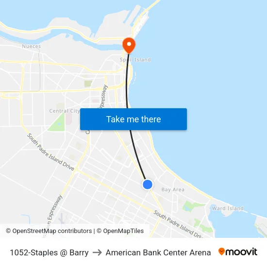 1052-Staples @ Barry to American Bank Center Arena map