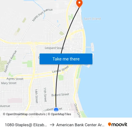1080-Staples@ Elizabeth to American Bank Center Arena map
