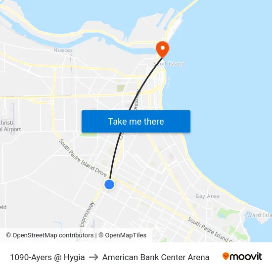 1090-Ayers @ Hygia to American Bank Center Arena map