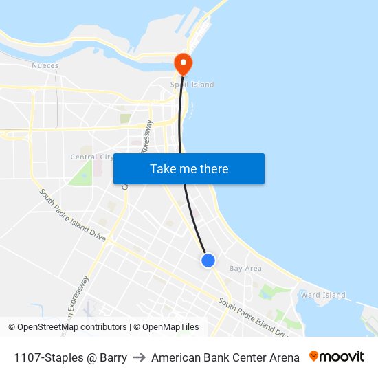 1107-Staples @ Barry to American Bank Center Arena map