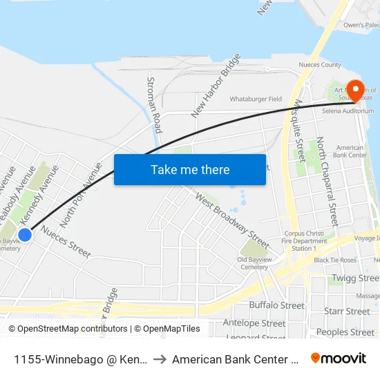 1155-Winnebago @ Kennedy to American Bank Center Arena map