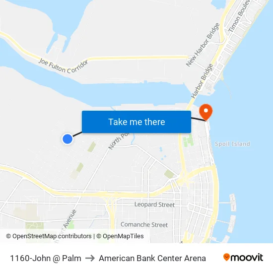 1160-John @ Palm to American Bank Center Arena map