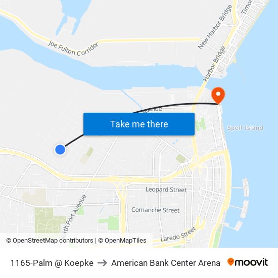 1165-Palm @ Koepke to American Bank Center Arena map