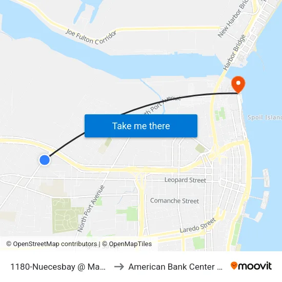1180-Nuecesbay @ Magnolia to American Bank Center Arena map